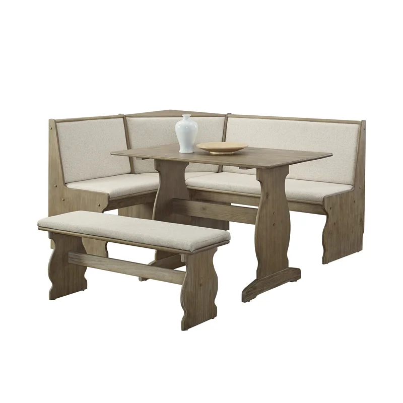 Pemberly Row Transitional Wood Corner Nook Dining Set in Brown - Radiant Selections
