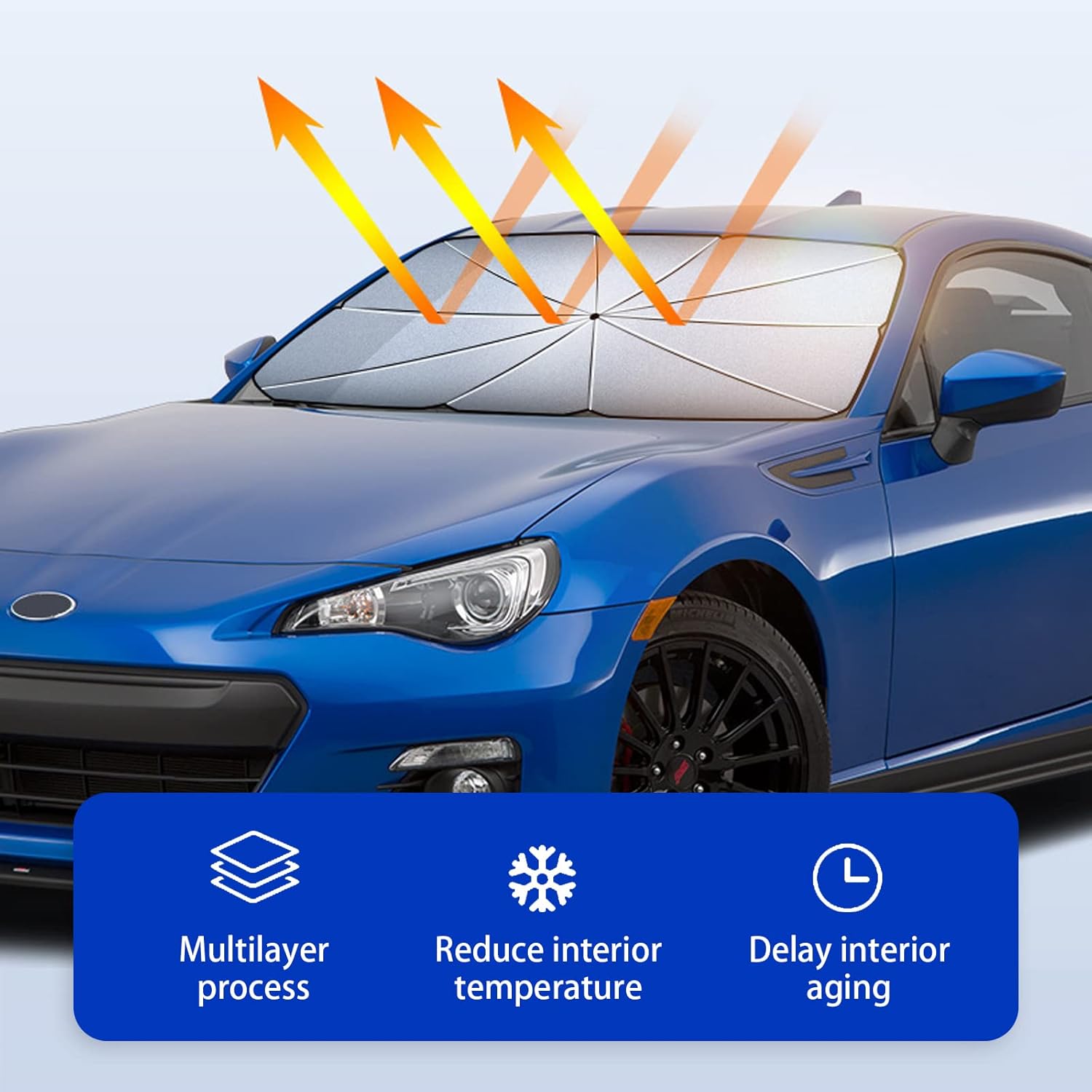 Pack-1 Car Windshield Sun Shade Umbrella, Foldable Sun Visor Protector, Keep Your Car Cool Heat Shield, Car Accessories