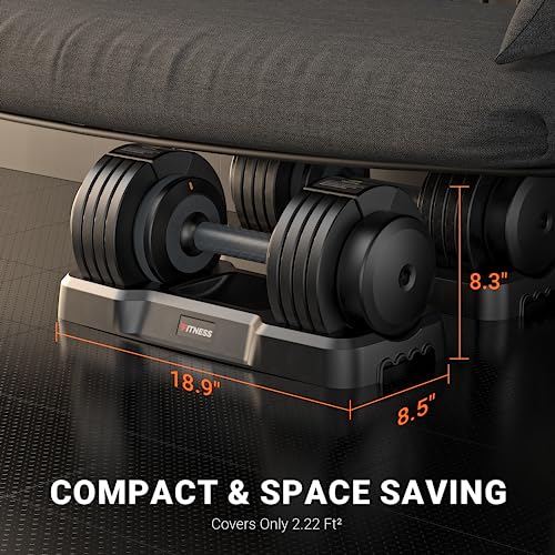 Adjustable Dumbbells Set of 2, 1-Sec Adjustable Weights Dumbbells Set, 5 in 1 Free Dumbbell with Anti-Slip Texture Handle