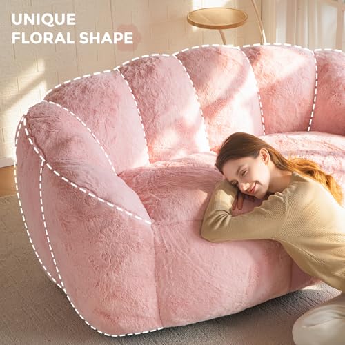 MAXYOYO Bean Bag Chair for Adults, Floral Shaped Bean Bag Sofa, Ultra Soft Faux Fur Floor Sofa, Large Reading Chair for Living Room Bedroom, Beige