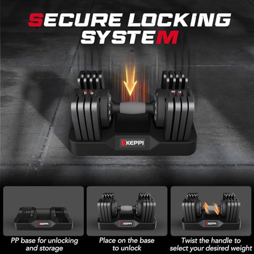 Keppi Adjustable Dumbbells Set-25lb/40lb/55lb/60lb, Anti-Slip Metal Fast Adjust Weight Handle, Exercise & Fitness for Full Body Workout