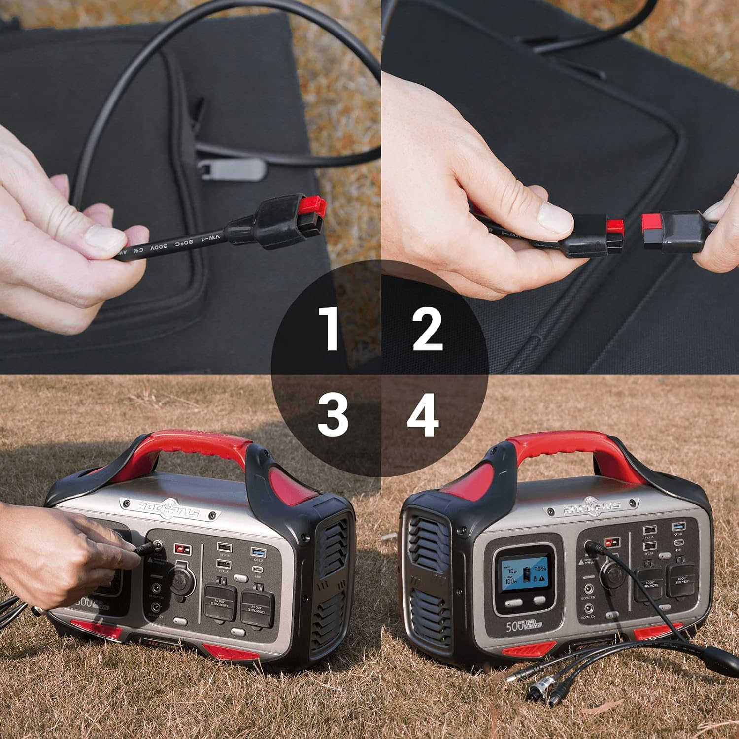 ROCKPALS RP082 100w Foldable Solar Panel Charger with Kickstand, Parallel Cable, QC 3.0 and USB-C