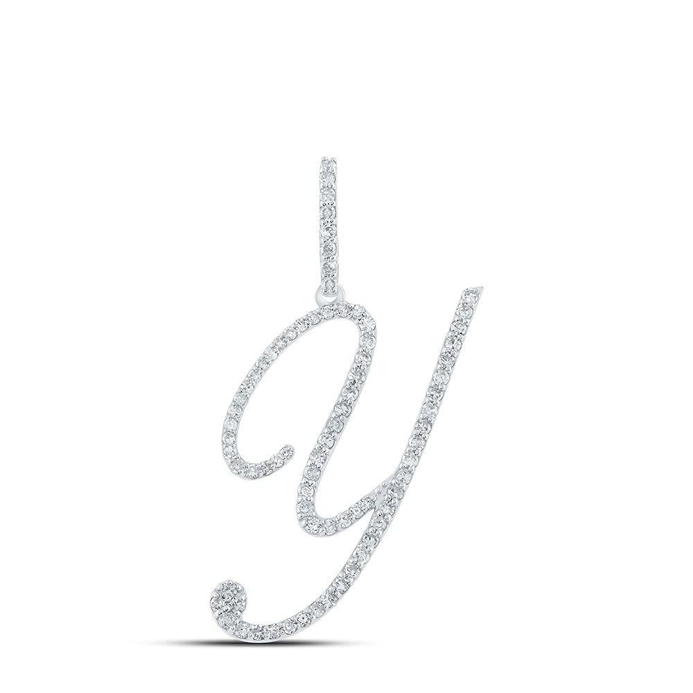 Women's Solid 10kt White Gold Round Diamond Y Initial Letter Pendant 1/2 Cttw