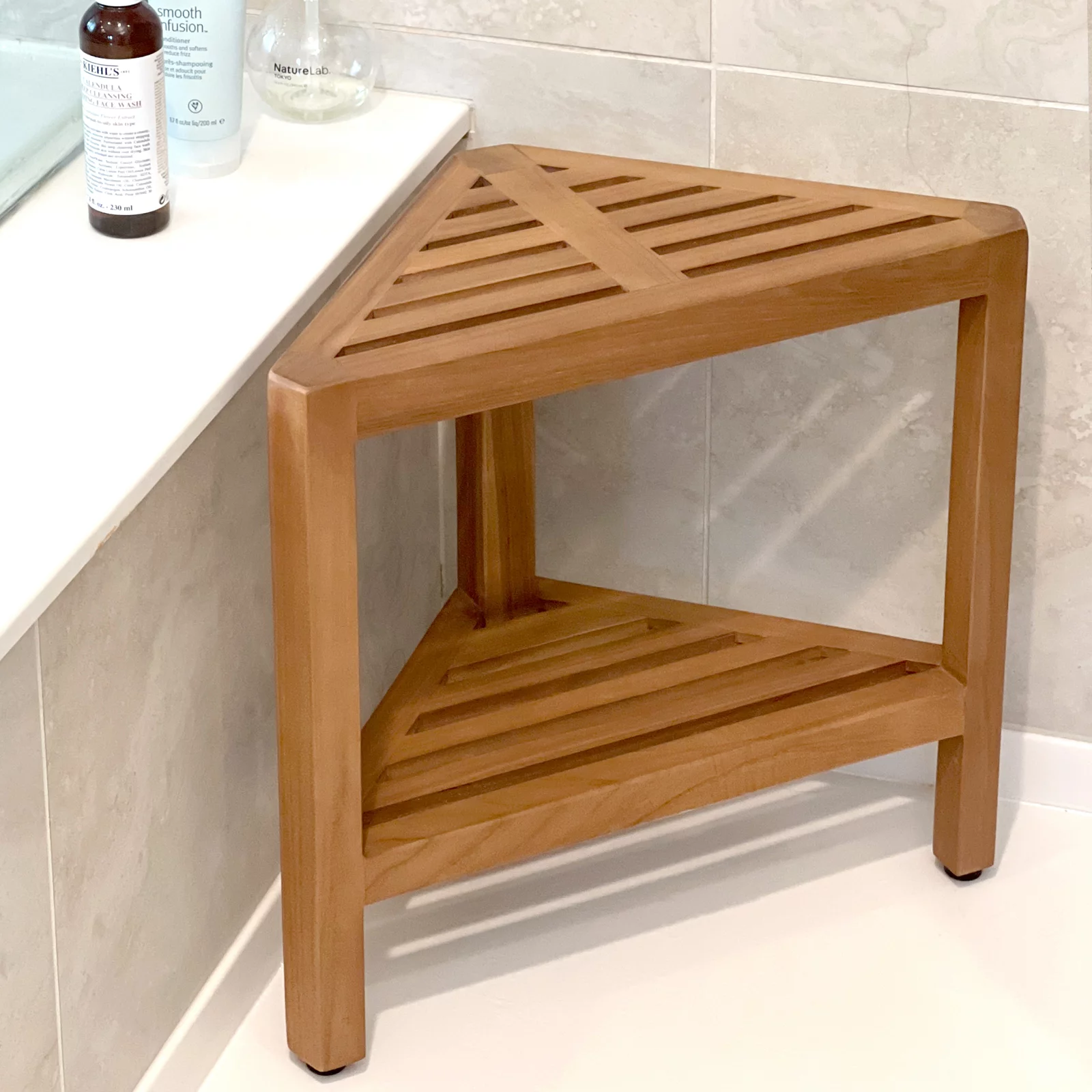 Asta Bora Solid Teak Fully Assembled Shower/Bath/Spa Corner Stool/Side Table, SPATEAK Collection, TB-009