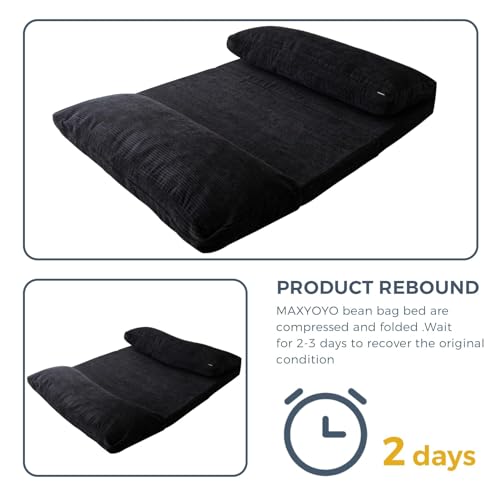 MAXYOYO Bean Bag Bed Folding Sofa Bed Floor Mattress for Adults, Extra Thick and Long Floor Sofa with Corded Washable Cover, Dark Grey, 30x95 Inch