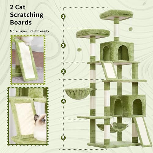 Cat Tree for Indoor Cats, 71'' (180cm) Multi-Level Cat Tower for Large Adult, Sturdy Cat Tree House with 2 Scratching Boards 7 Posts