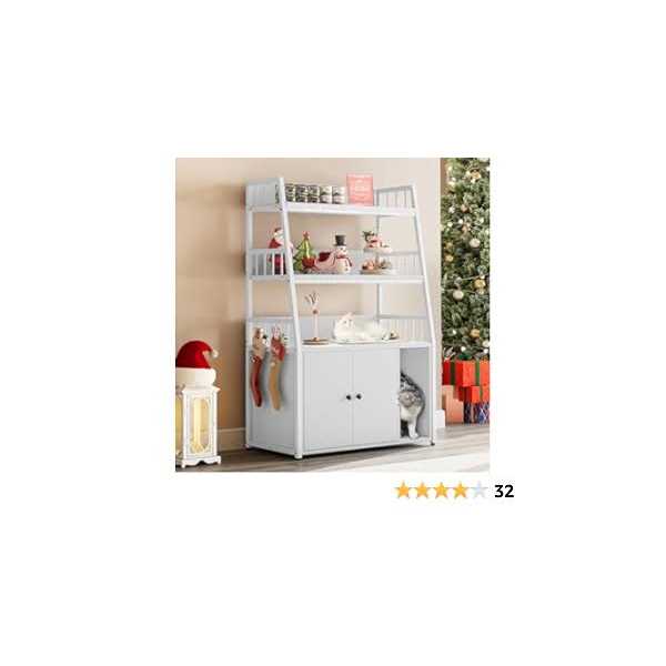 YITAHOME Cat Litter Box Enclosure with Storage Shelves Indoor Large Litter Box Furniture Wooden Hidden Cat Cabinet Washroom