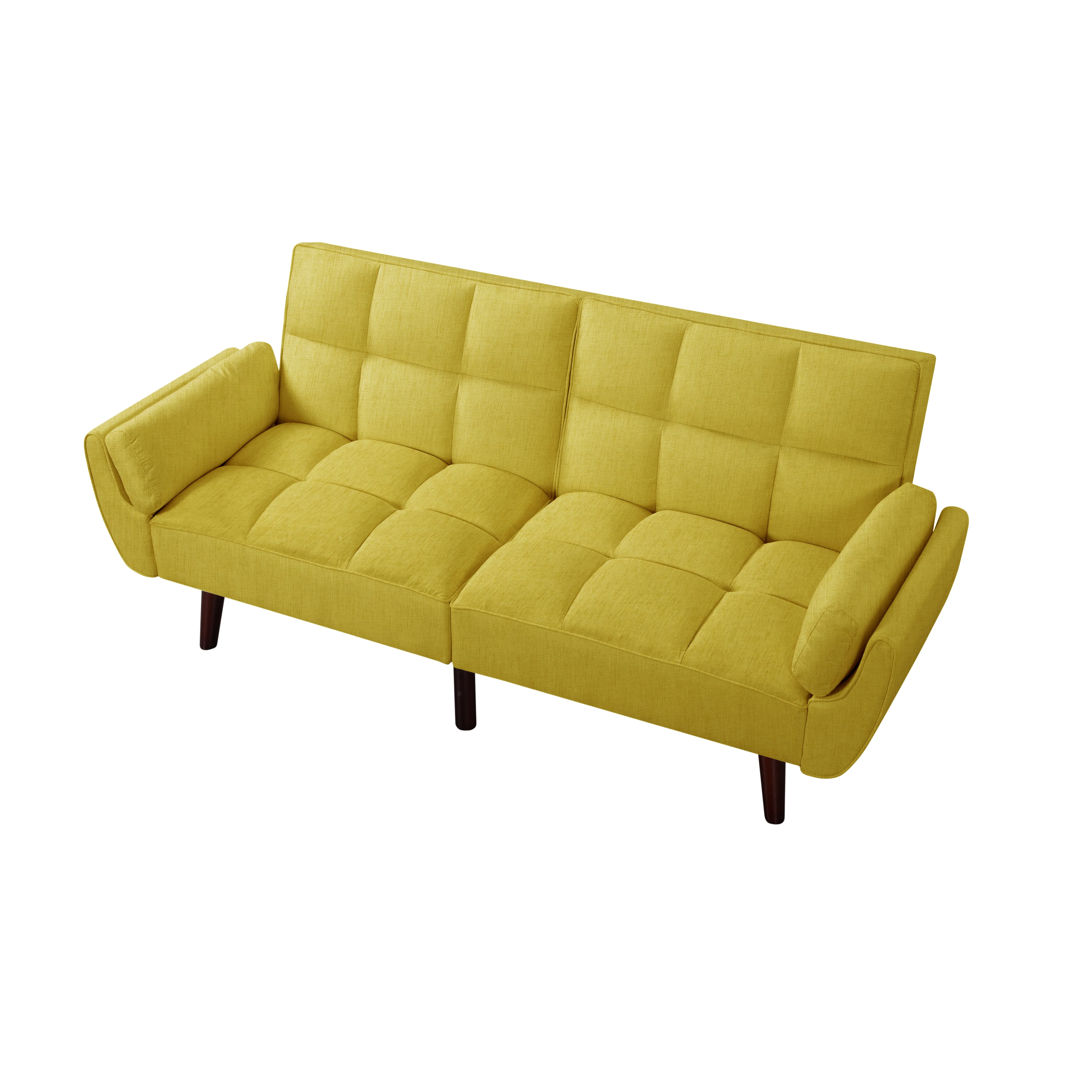 BSHTI 74.4 inch Foam Futon Sofa Bed,Converted Futon Sofa Sleeper with 2 Pillows for Livingroom(Yellow)