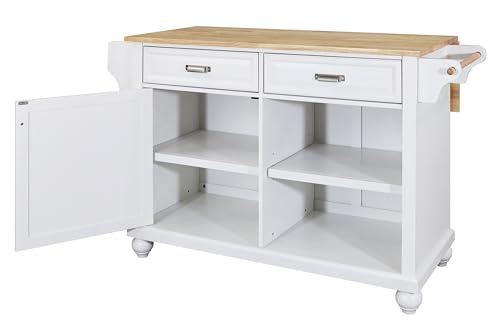 Mobile Kitchen Island on 5 Universal Wheels, Greenguard Gold Certified, Stationary Storage Island with 5 Wood Cabinet Feet