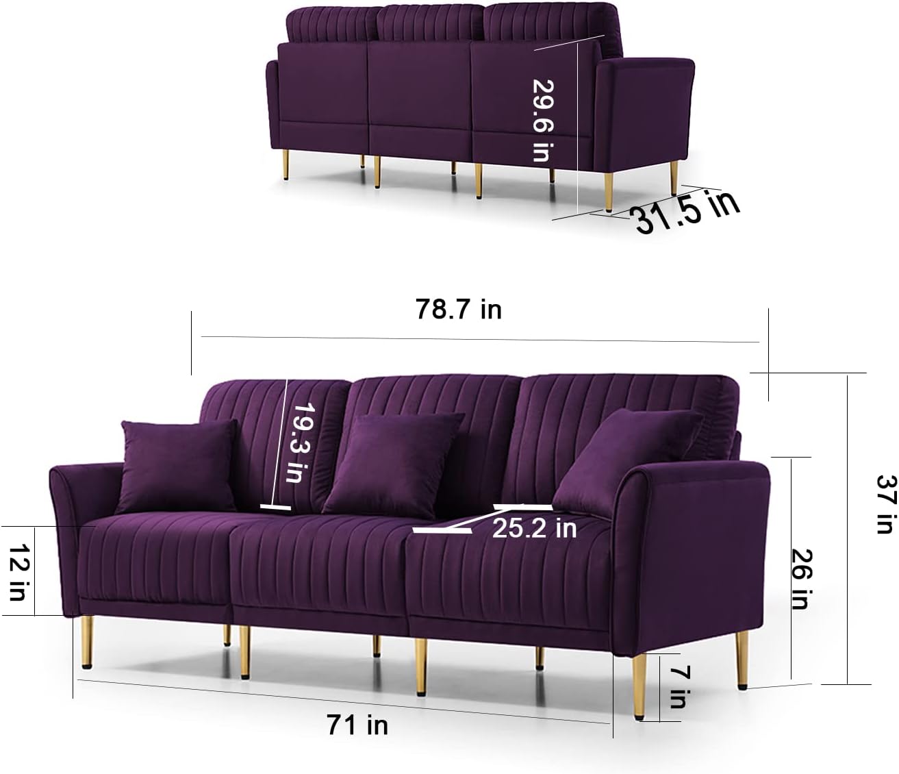 Ghislaine 3-Piece Sectional Sofa Set, Modern Velvet Upholstered Sofa Couch with Sturdy Metel Legs for Living Room, Apartment