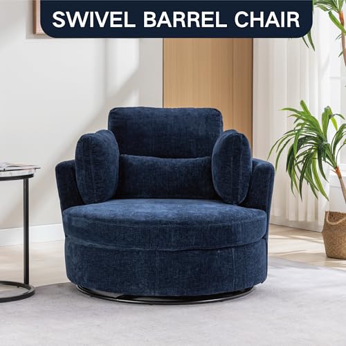 Chifee & Vingol 42.2" Oversized Swivel Accent Chair Round Barrel Chair,Chenille,Beige