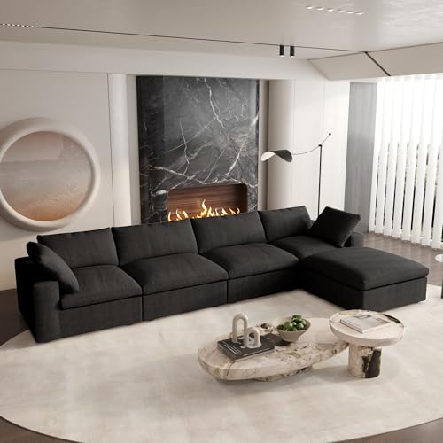 160.6" Cloud Couch Modular Sectional Sofa for Livingroom,Oversized Convertible Sofa with Storage Ottomans,6 Seat Wide Couches
