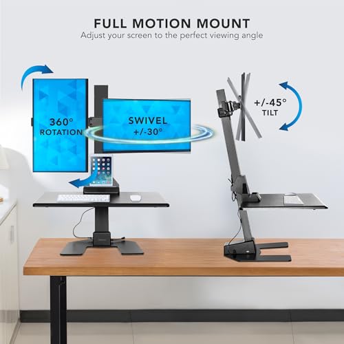 Mount-It! Electric Standing Desk Converter - Motorized Sit-Stand Desk Riser with Monitor Mount