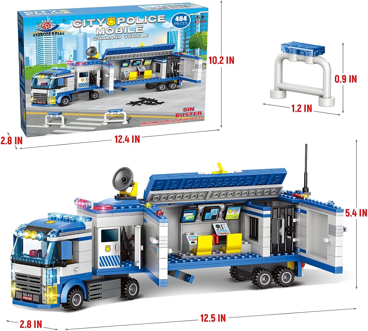City Police Station Building Set, Mobile Command Truck Building Blocks, Cop Cars Vehicles STEM Construction Toy Kit