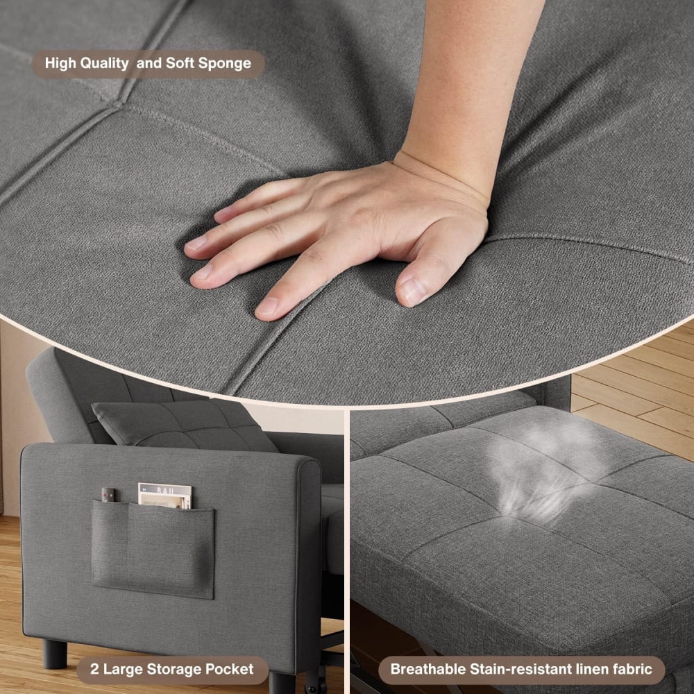3 in 1 Sofa Beds Chair, Convertible Sleeper Sofa Bed Couch, Dark Gray