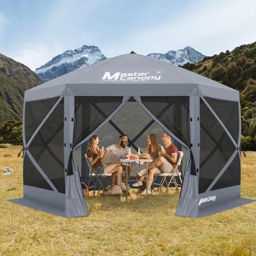 MASTERCANOPY 12x12FT Pop Up Gazebo Screen Tent - Instant Screen House with Netting, Quick Set, Outdoor Canopy Shelter with Carry Bag for Camping