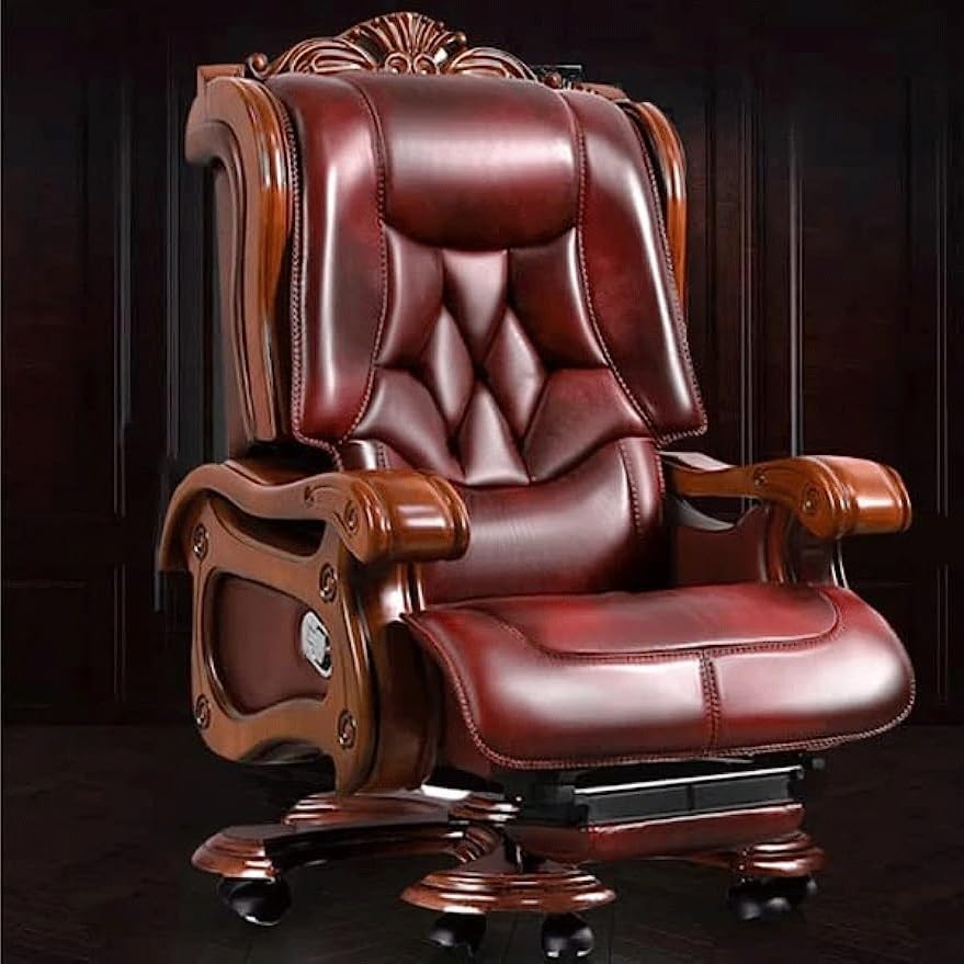 Recliner Leather Big Manager Big Shift Chair Home Office Chair, White-dinosaur Doodle4