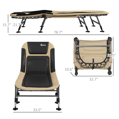 Outsunny Camping Cot for Adults, Folding Bed with Soft Padded Cushions & Headrest, 180° Adjustable Reclining Lounger