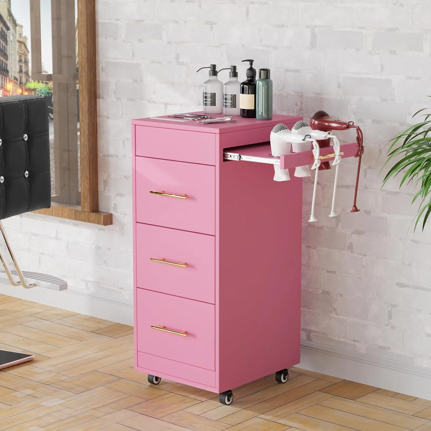 OmySalon Wood Salon Trolley Cart with Wheels, Hair Cart Mobile Storage Cabinet, Hairdressing Styling Tools Organizer