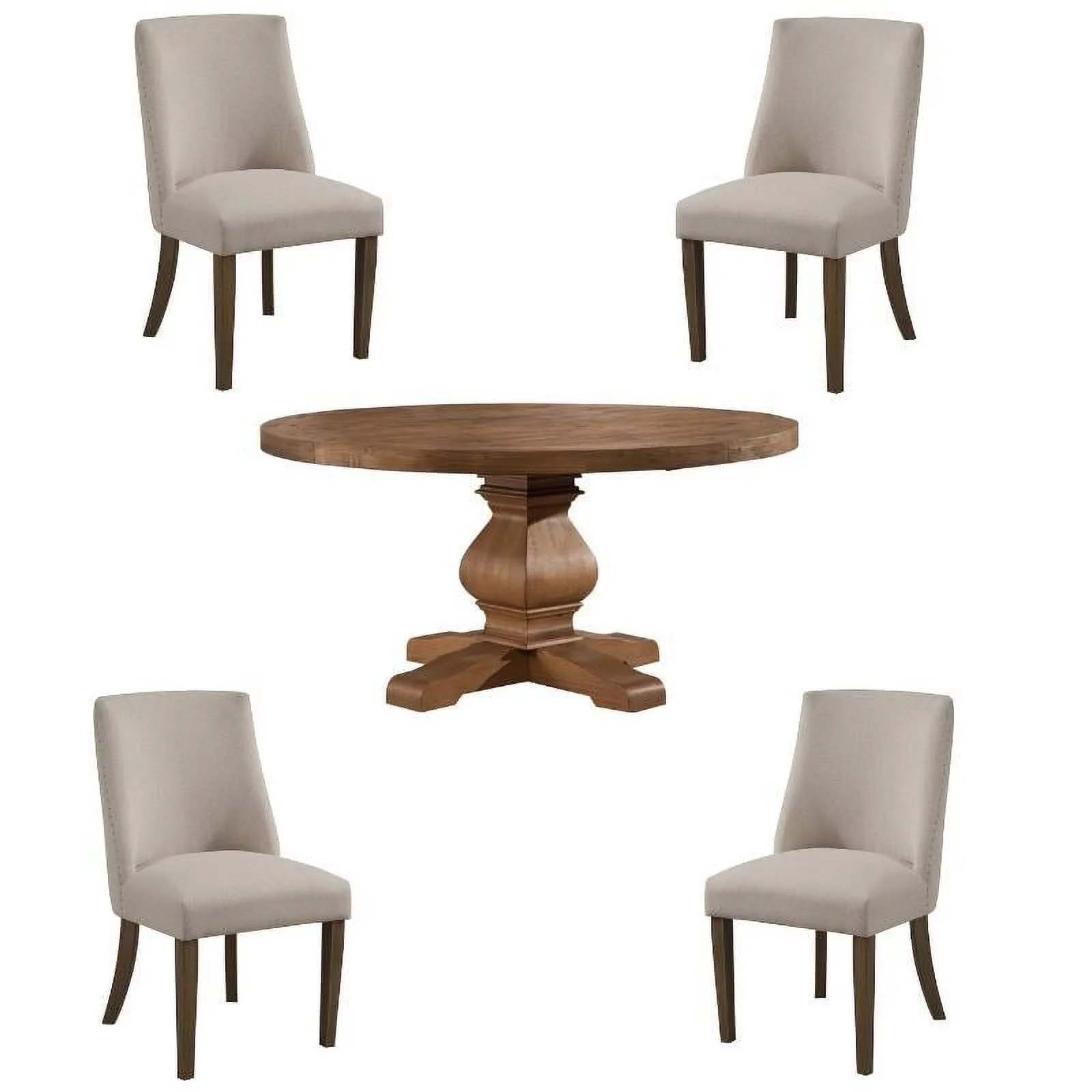 Home Square 5 Piece Dining Set with Round Table and 4 Chairs in Natural Oak