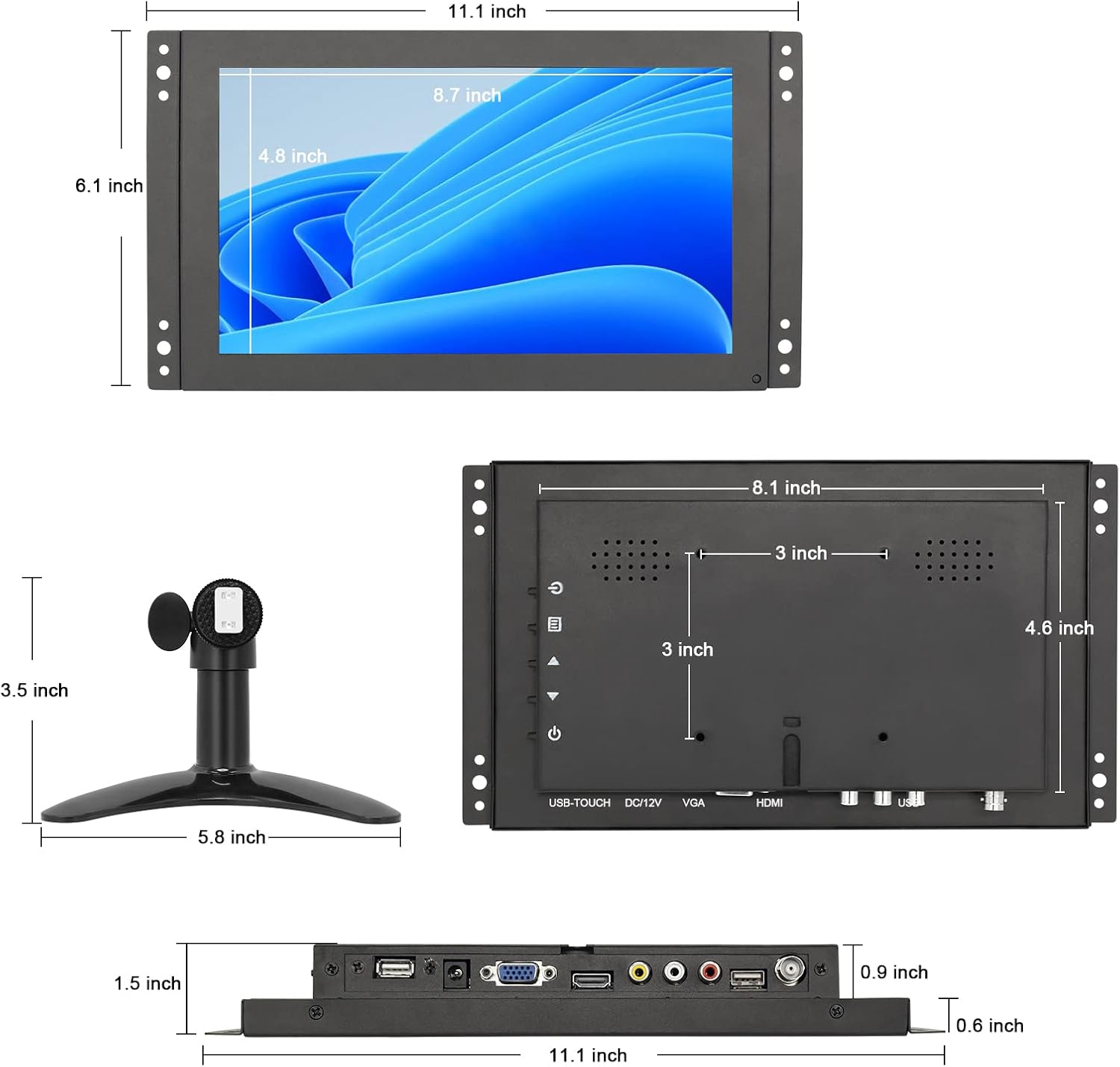 OSCY 12.1 Inch Touchscreen Monitor,1280x800 Small HD LCD Monitor with HDMI/VGA/BNC/AV/USB Input,Built in Speaker