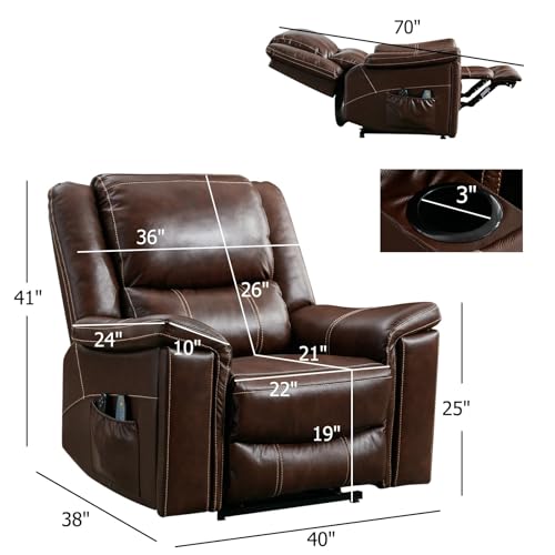 CANMOV Large Genuine Leather Power Lift Recliner Chair for Elderly, Lay Flat Dual Motor Recliner with Massage and Heated