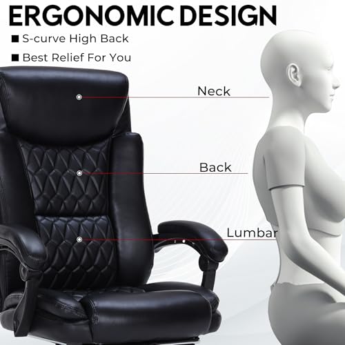 400lbs Reclining Executive Office Chair with Foot Rest,Big and Tall Ergonomic Office Chair with,Home Office Desk Chairs for Heavy People (Khaki)