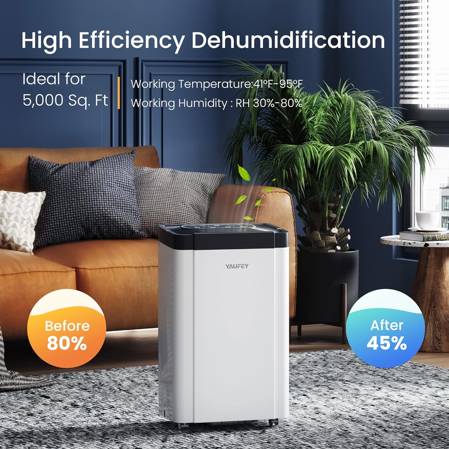 Yaufey 60 Pints Dehumidifier for Home and Basement Cover Spaces up to 5,000 Sq. Ft