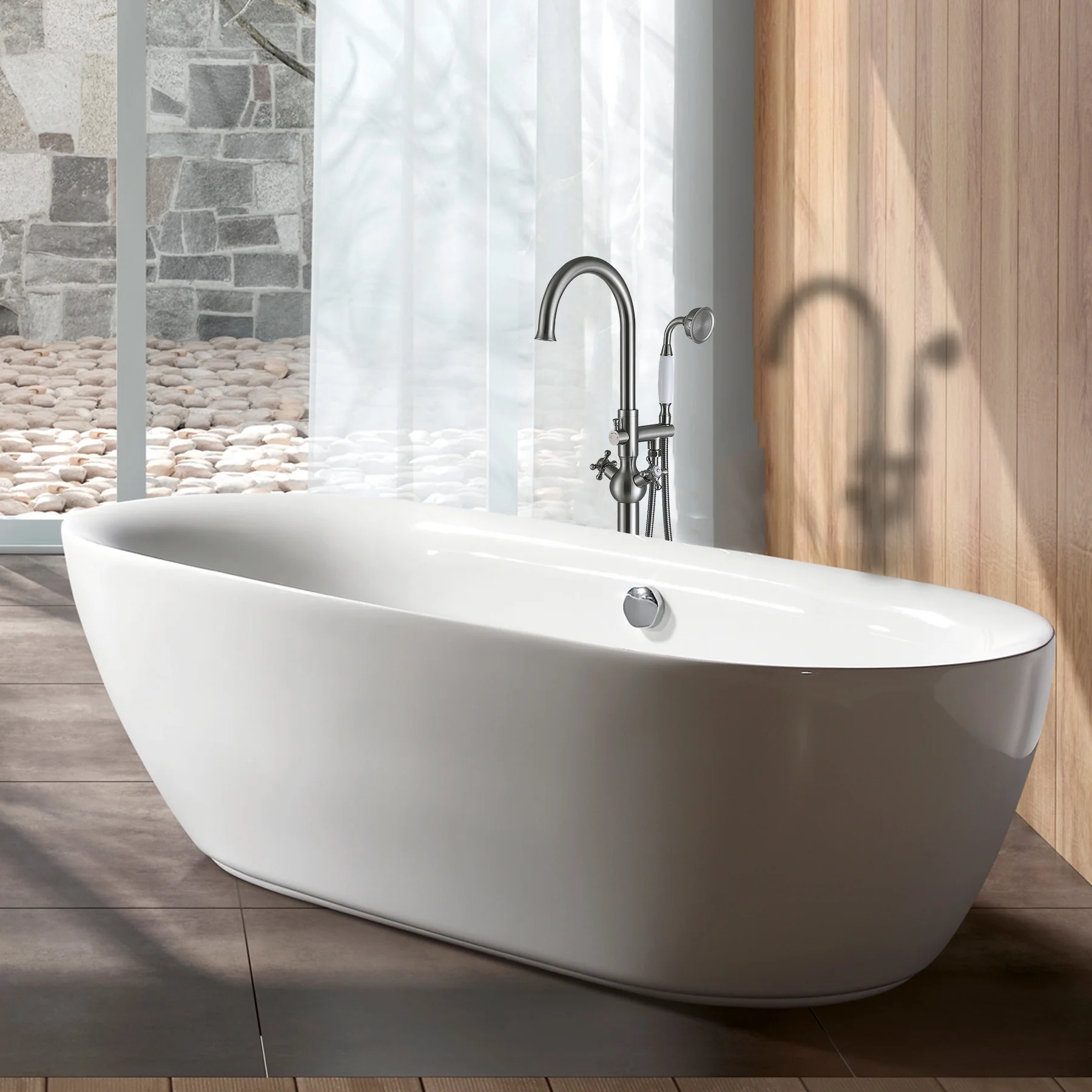 Elegant Freestanding Bathtub Faucet with Hand Shower - 13.5 - Elevate Bathing Experience