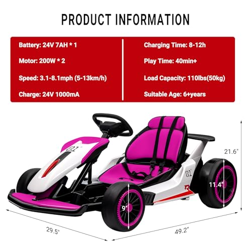 Kids Go Kart, Ride On Drift Kart with Dual 200W Motors, 24V Battery Powered Electric Drift Car, Outdoor 2-Speed Ride On Racing Toy for Boys Girls 6+