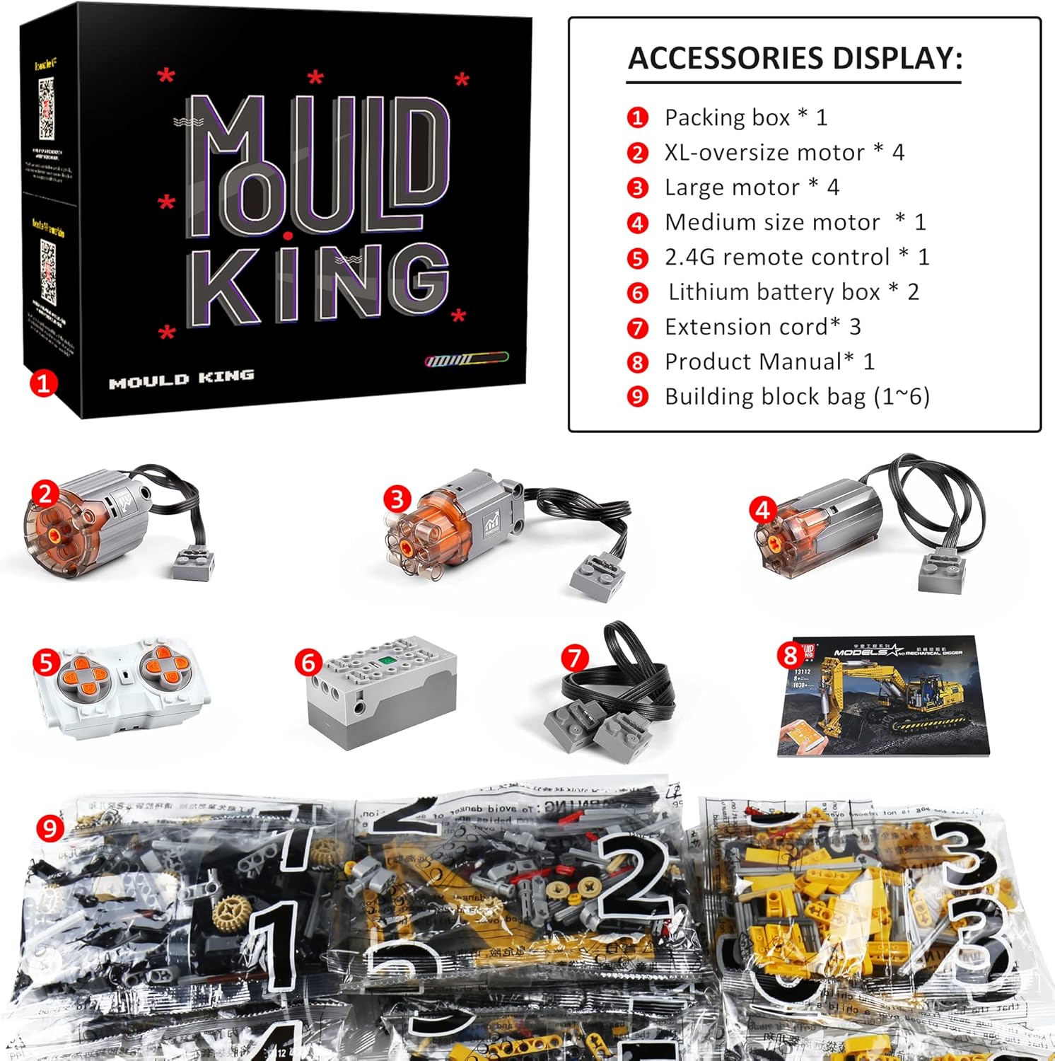 Mould King 17032 Excavators Building Kits, Building Blocks Set Construction Vehicles Model