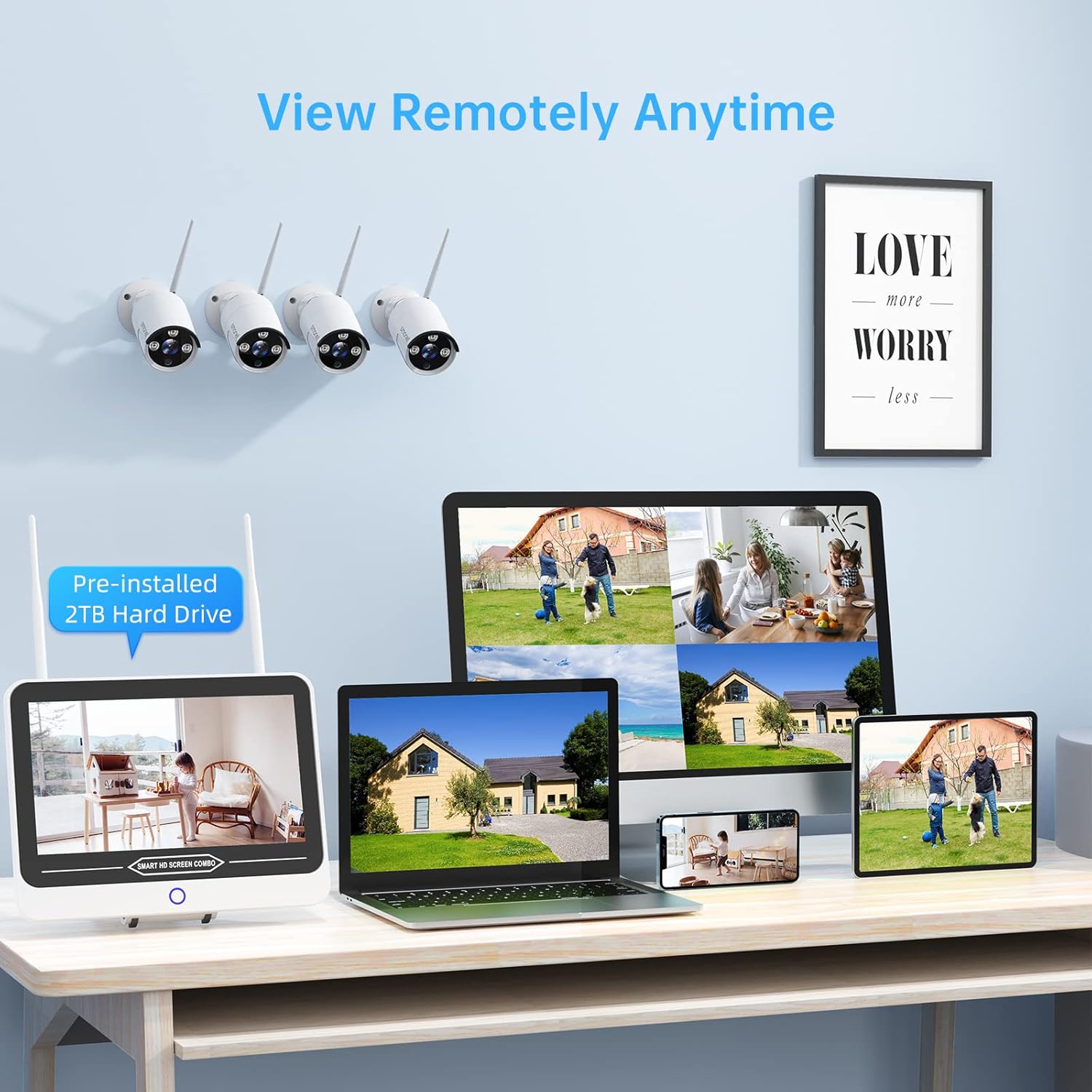3MP Wireless Security Camera System with 12” Monitor 2TB Hard Drive,SMONET 8CH WiFi Home Surveillance NVR Kits