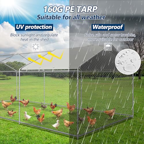 COVERONICS Metal Chicken Coop Run - Outdoor Large Chicken Coop with Waterproof Cover and Security Lock