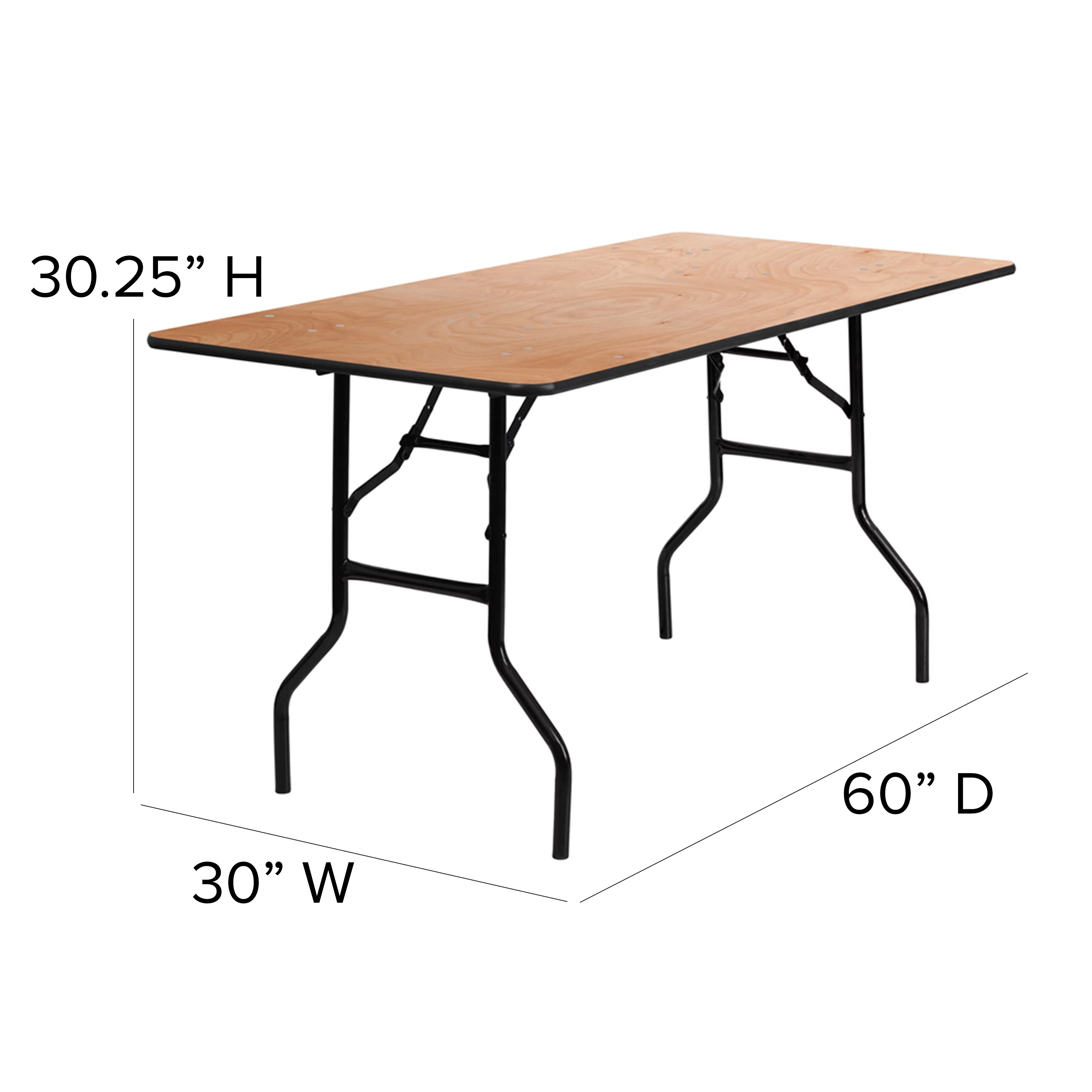 BizChair 5-Foot Rectangular Wood Folding Banquet Table with Clear Coated Finished Top