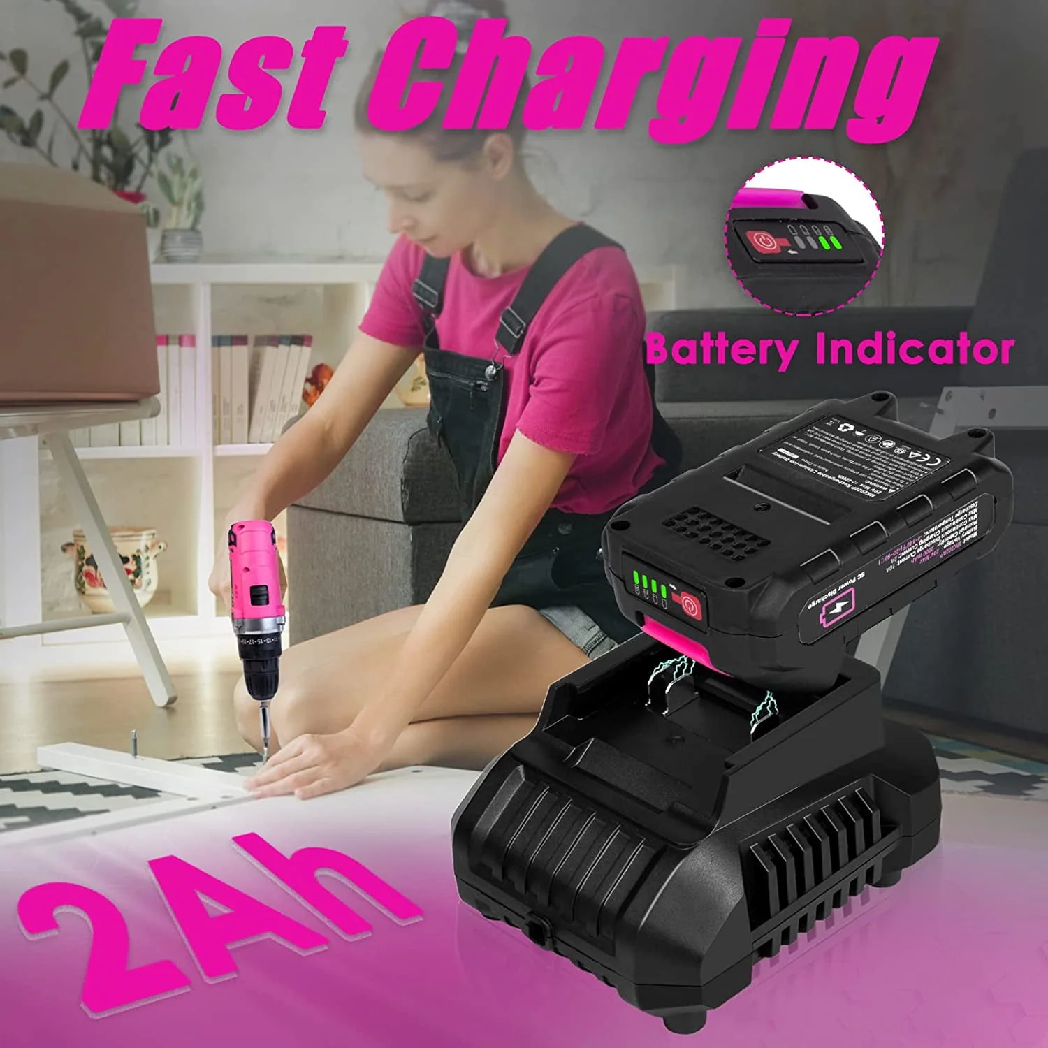 ThinkLearn Pink Tool Kit with 20V Cordless Drill(265in-lbs), Pink Drill Set for Women,Lady's Home Tool Kit for DIY
