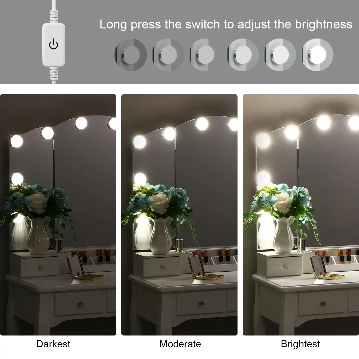 BEWISHOME Vanity Set with Lighted Mirror, Makeup Vanity with Tri-Folding Mirror 10 LED Bulbs
