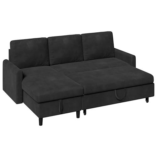 Vongrasig Convertible Sleeper Sofa, Pull Out Couch with Storage, 77" L-Shaped Sofa Bed with Storage Chaise Corduroy Fabric for Living Room, Apartment
