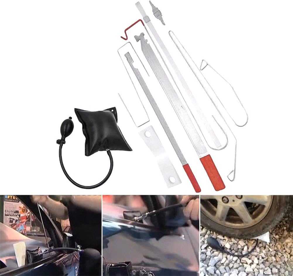 10PCS Useful Car Repair Tools DIY Fix Hand Tools, Kit Universal Car Door Portable Car Vehicle Emergency Tool Kit + Air Pump (TSUS190468-01) Pack of 2