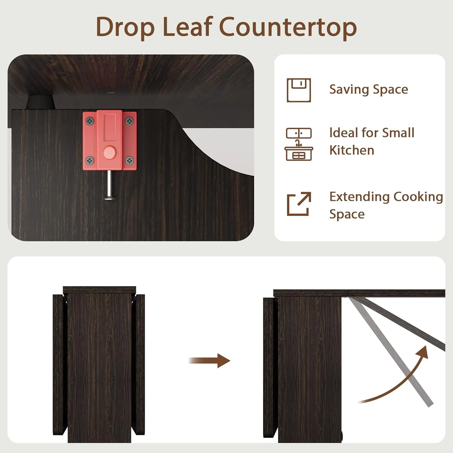 RUNFAYBIU Space Saving Folding Dining Table with 2 Tier -Extendable Drop Leaf Farmhouse Wood Kitchen Dining Room Tables Set for 4  Collapsible