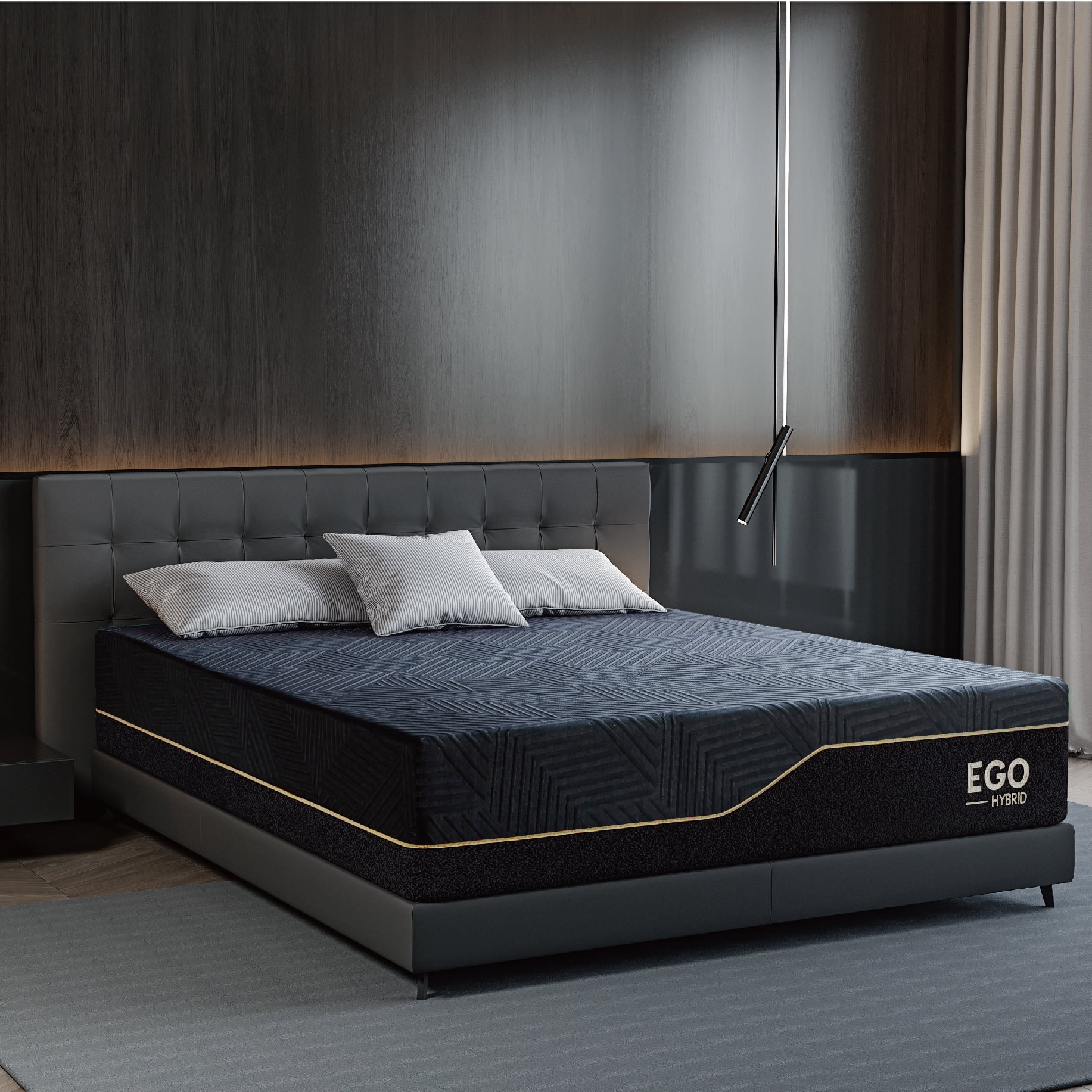 MLILY Ego Black 14 inch Hybrid Mattress, King Size Memory Foam Mattress and Pocket Spring