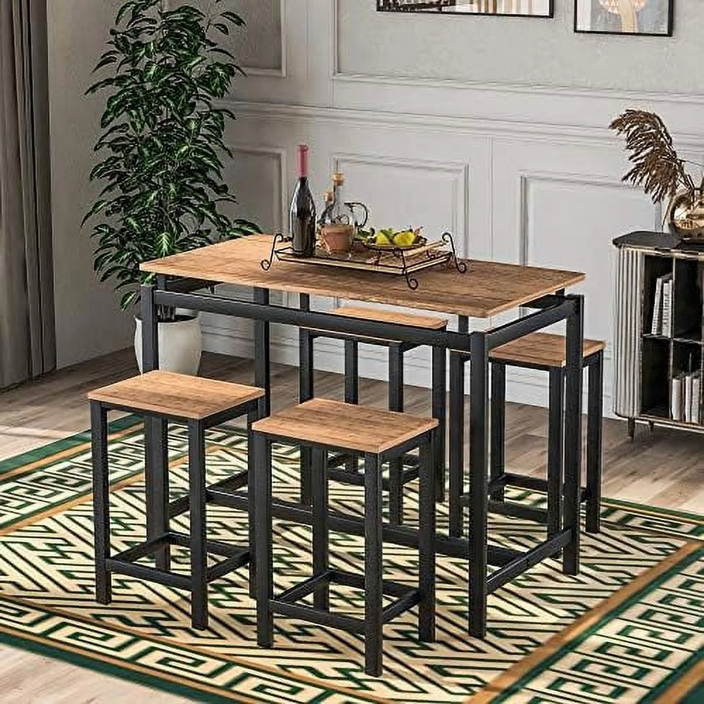 NLIBOOMLife 5-Piece Dining Table Set for 4  Modern Kitchen Counter Height Table Set with 4 Stools  Wood Pub Table  Table Set  Dining Room Table Set