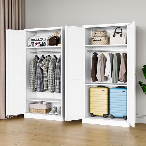 MIIIKO Steel Cabinet Wardrobe, Metal Locker Cabinet with Hanging Rod, Metal Clothing Locker Storage for Home, Office, Garage and Changing Room