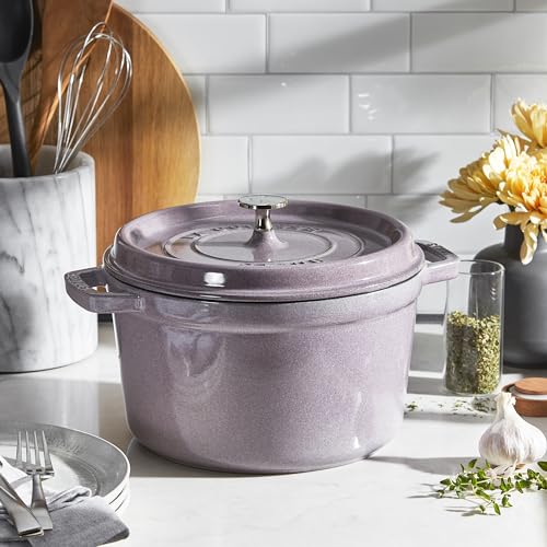 STAUB Cast Iron Dutch Oven 5.5-qt Round Cocotte, Made in France, Serves 5-6, Black Matte