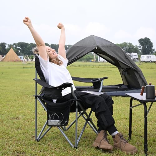 KingCamp Oversized Camping Folding Chair, Heavy Duty 450 LBS with Lumbar Support, Padded Outdoor Chair with Cup Holder