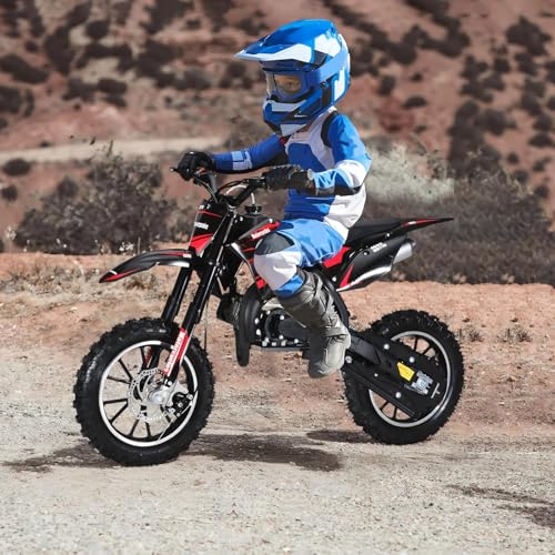 49cc Kids Dirt Bike, 2-Stroke Gas Powered Mini Motocross Motorcycle, Off-Road Dirtbike for Kids 5-14 with Front/Rear Disc Brakes, Shock Absorption