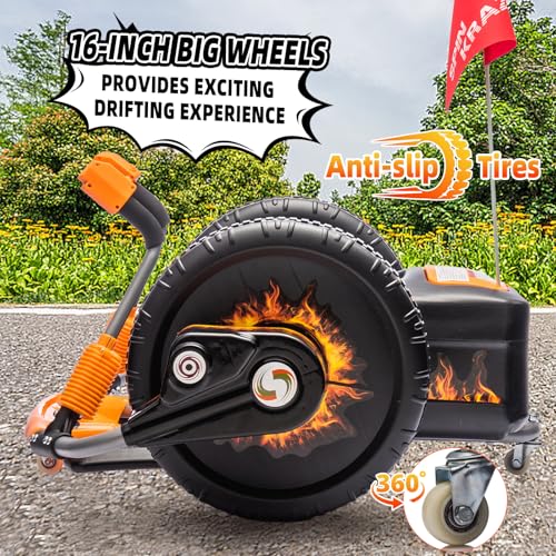 Electric Drift Kart with 16" Large Tyres, 360° Swivel Capability, Dual Lever Steering, 12V Ride On Toys for Boys and Girls from 3 Years Old