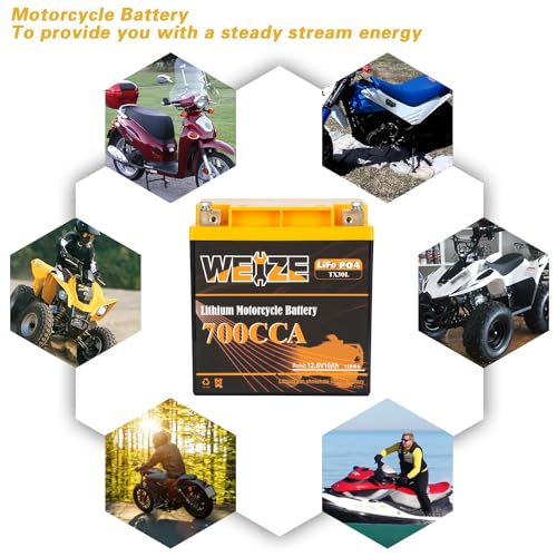Weize Lithium YTX30L-BS, 700A Lithium LiFePO4 YTX30L Motorcycle Battery, 12V 10AH ATV, UTV, Jet Ski, Scooter, Lawn Mower, Tractor, Generator Battery