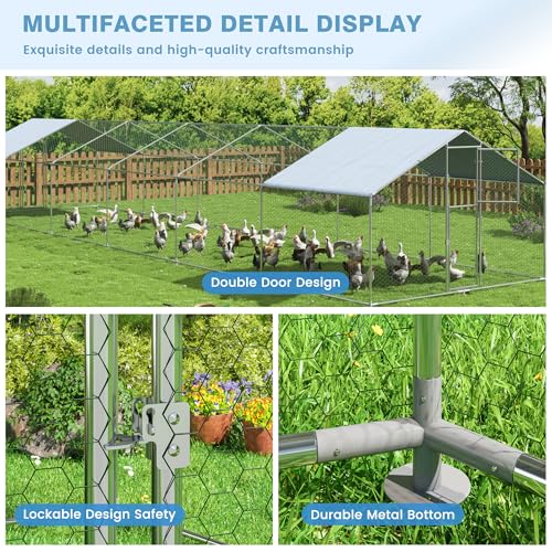 Polar Aurora Metal Chicken Coop, Large Outdoor Chicken Pen, Walk-in Chicken Run for 6-20 Chickens