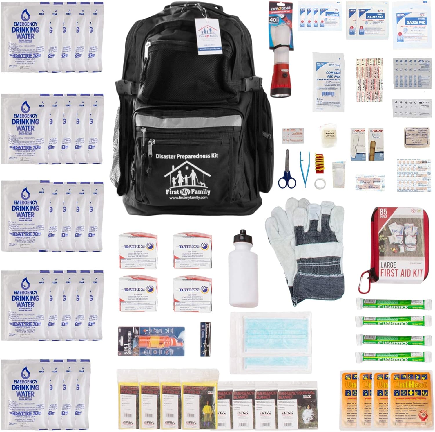 First My Family All-in-One 2 Person, 72 Hour Emergency Survival Kit for Fires, Earthquakes, Hurricanes, Floods, Tsunami and Other Disasters