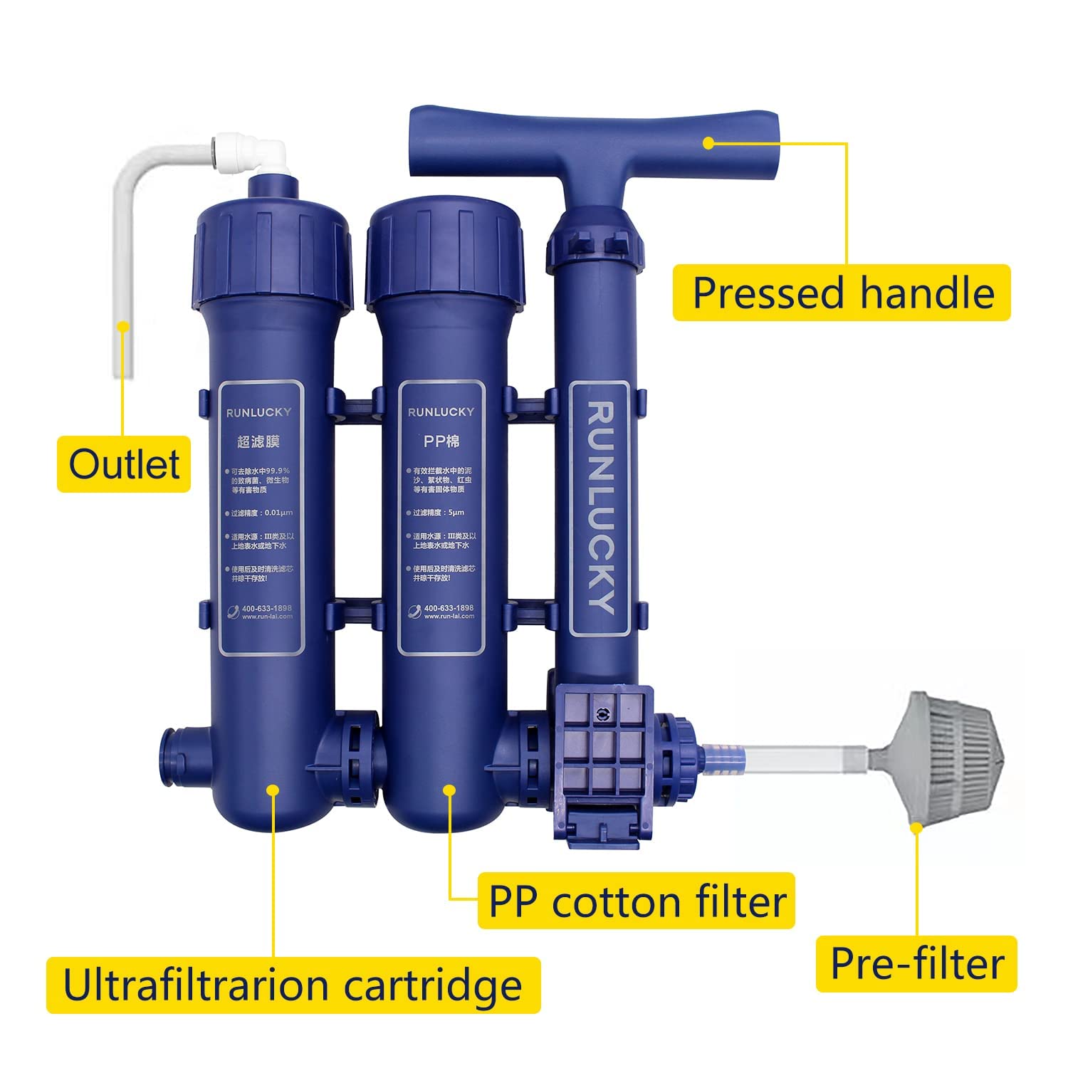 Large Portable Hand Pump Camping Water Filter